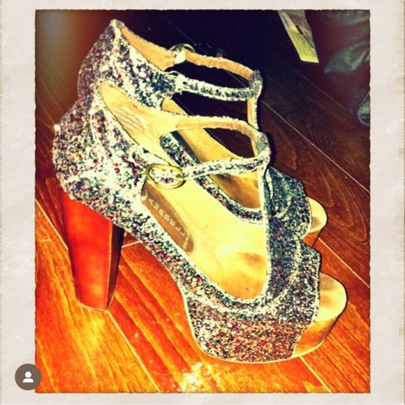 Jeffrey Campbell Foxy Wood Multiglitter Platform Sandals - Picture 5 of 9